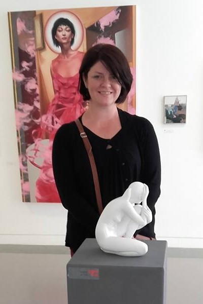 Irish artist Marie Smith with her Jesmonite sculpture at the RHA Gallery Dublin