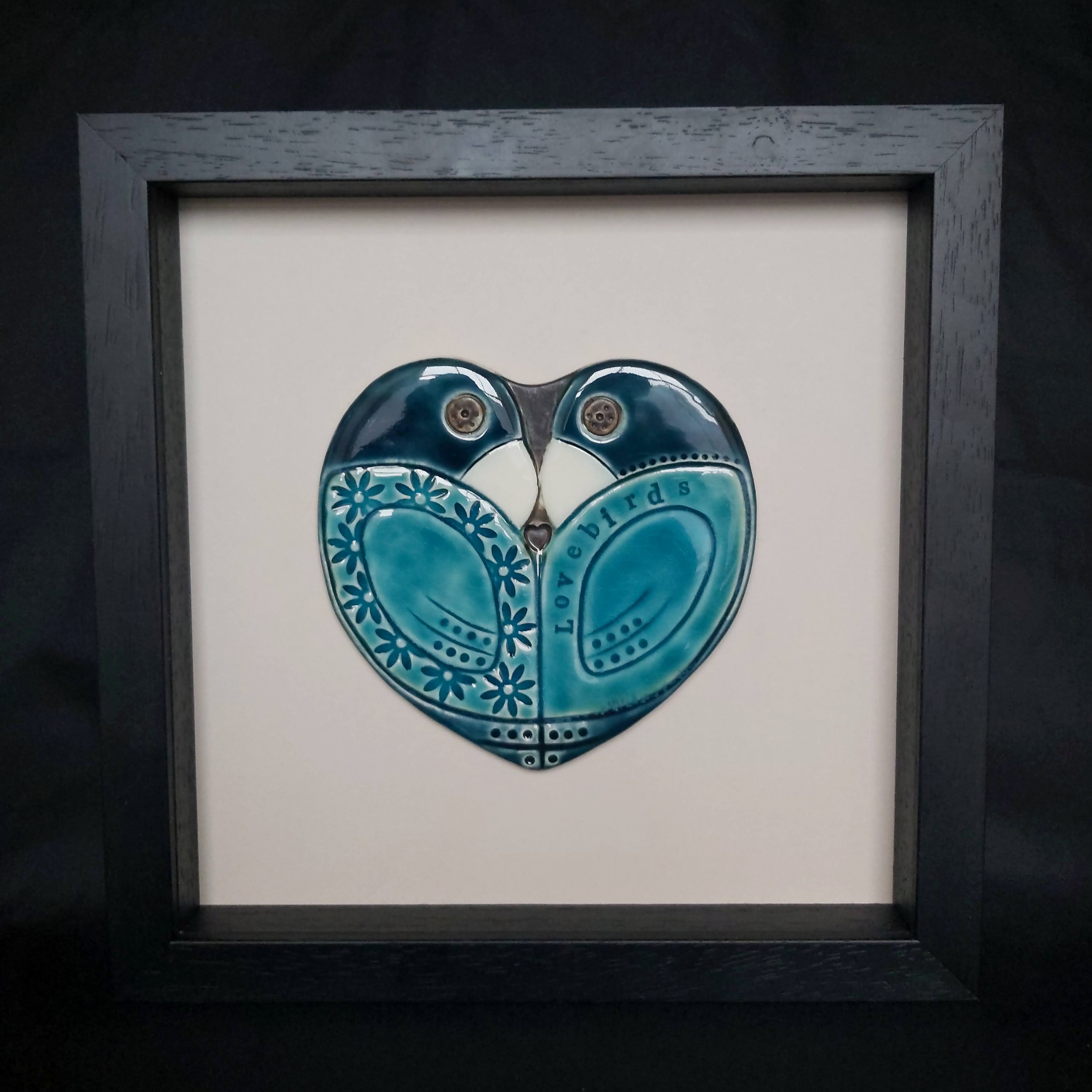 Lovebirds - Framed Heart Shaped Ceramic Tile