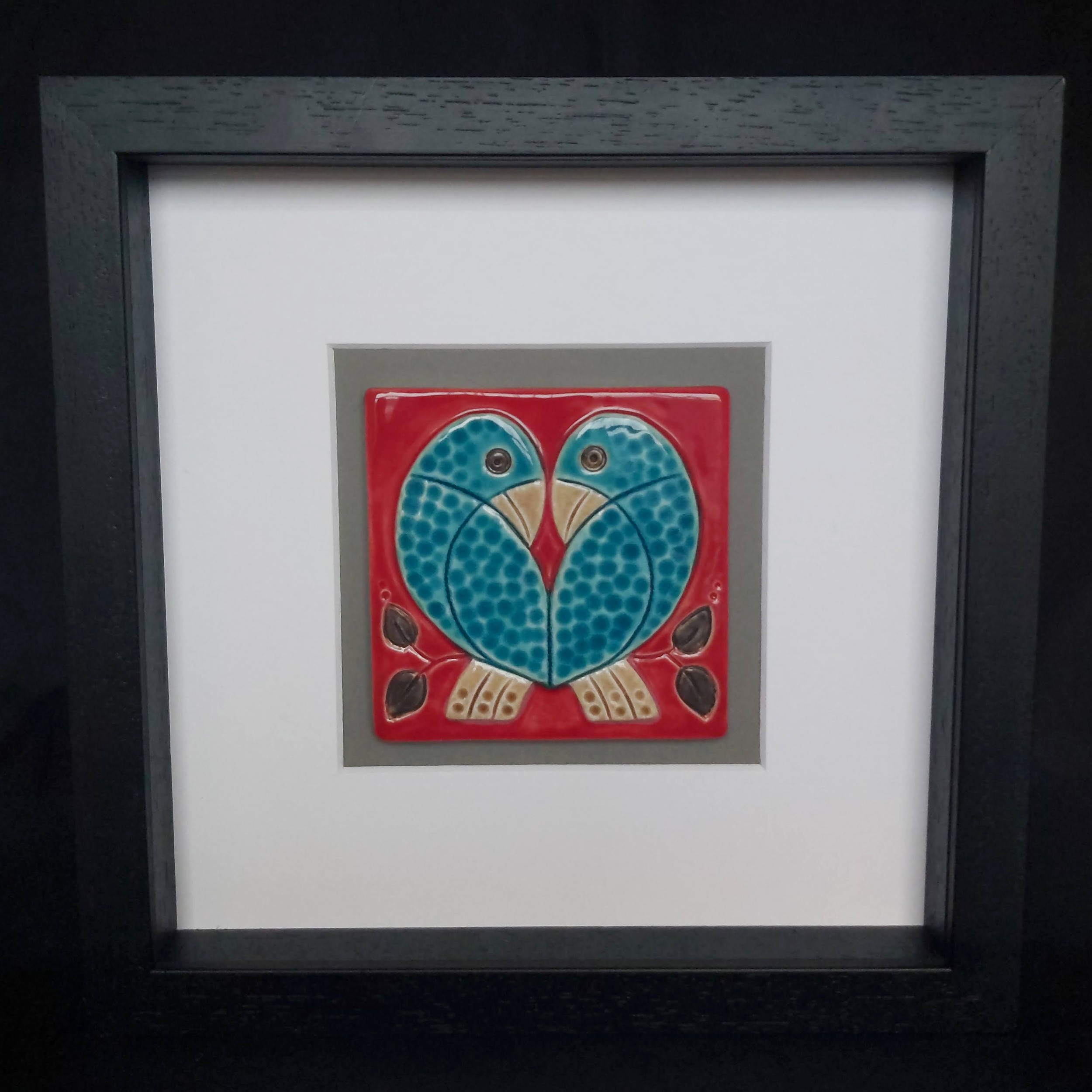 Lovebirds - Framed Ceramic Tile (red)