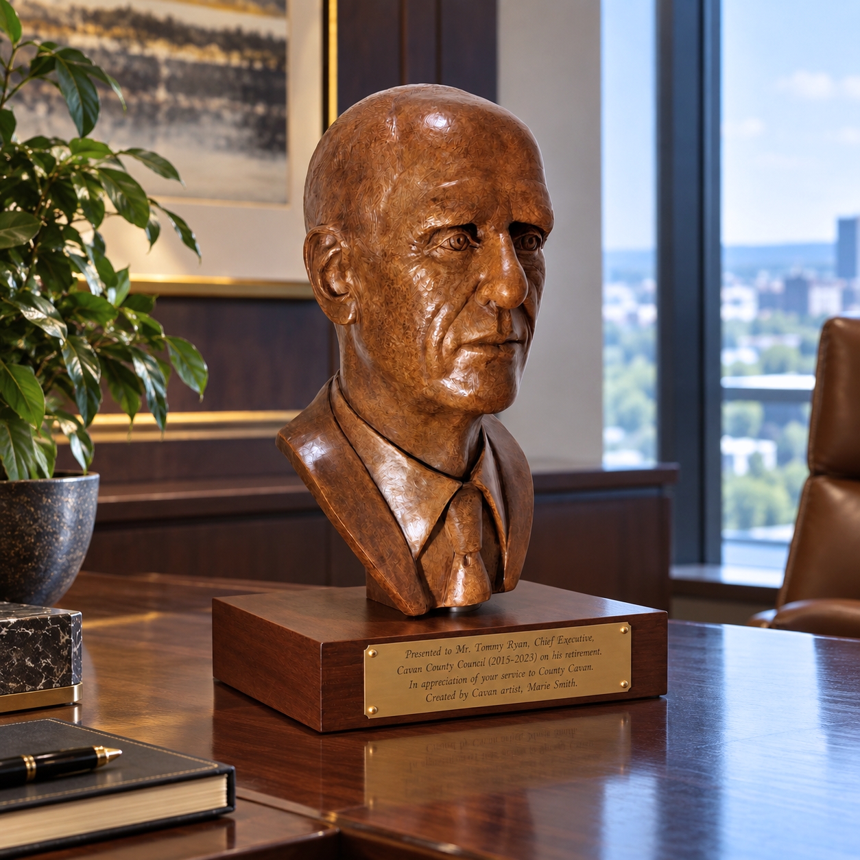 Marie Smith Sculpture - Portrait of retiring CEO Cavan County Council - Tommy Ryan