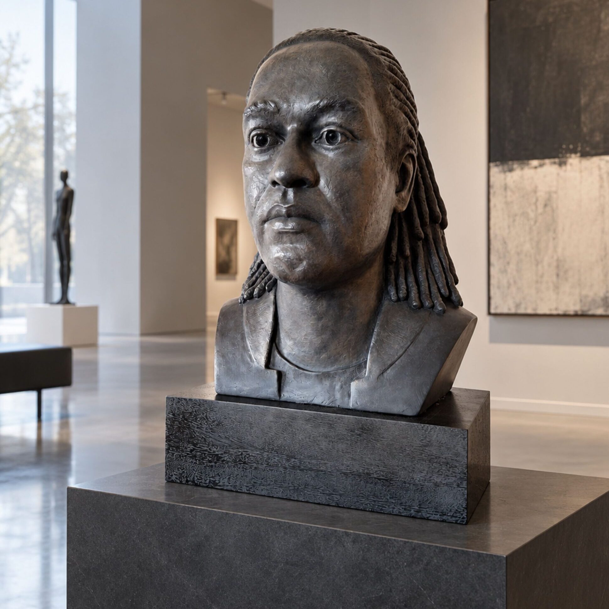 Marie Smith Sculpture - Portrait of Dean in Museum